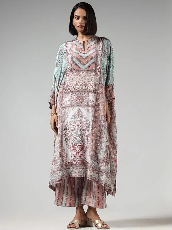 Vark Multicolor Printed Kaftan and Pants Set Chic Checkered Pants