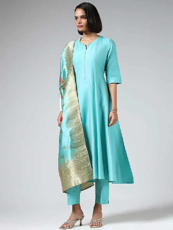 Vark Plain Sky Blue Kurta with Pants & Dupatta Stylish Casual Pants