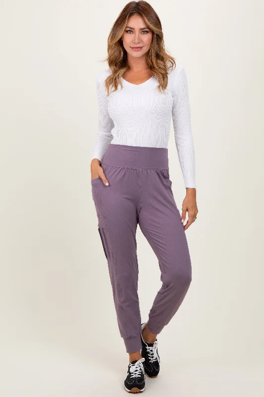 Violet Cargo Pocket Jogger Pants Casual Drawstring Pants