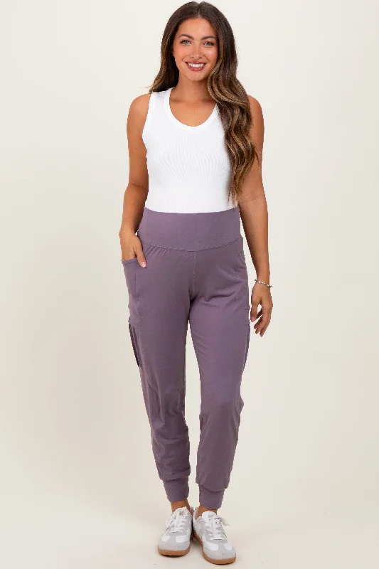 Violet Cargo Pocket Maternity Jogger Pants Casual Wide Pants