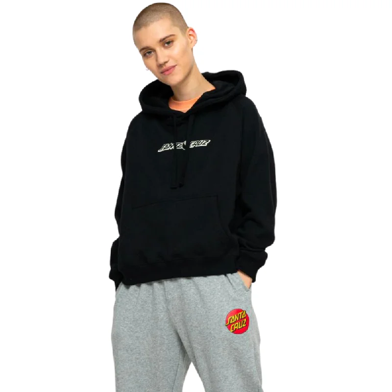 Womens Yin Yang Strip Hoodie Black Hoodie with Hem Embroidery Detailed Premium