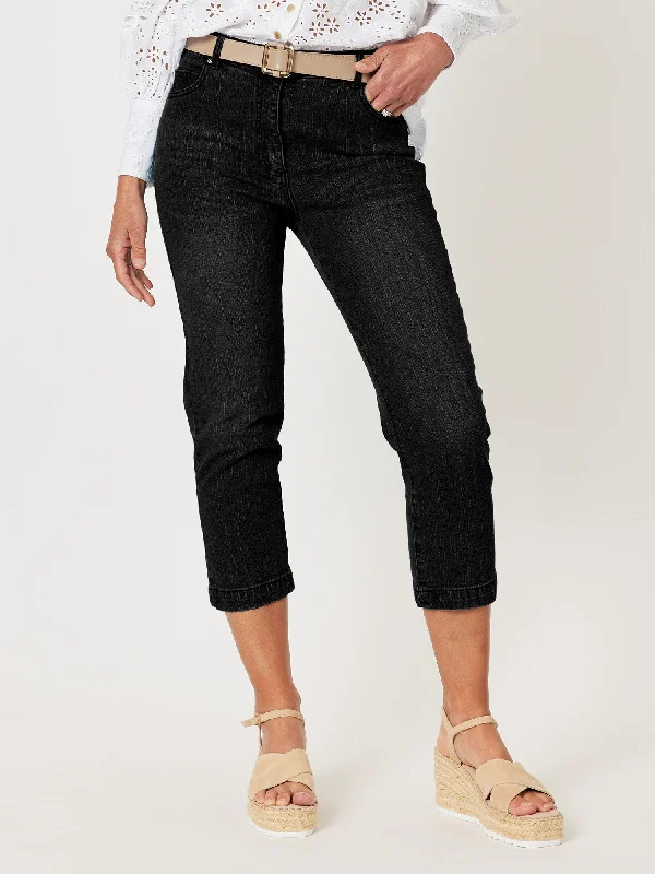 Miracle High Rise Cropped Jean - Black Comfortable Drawstring Waist Jeans