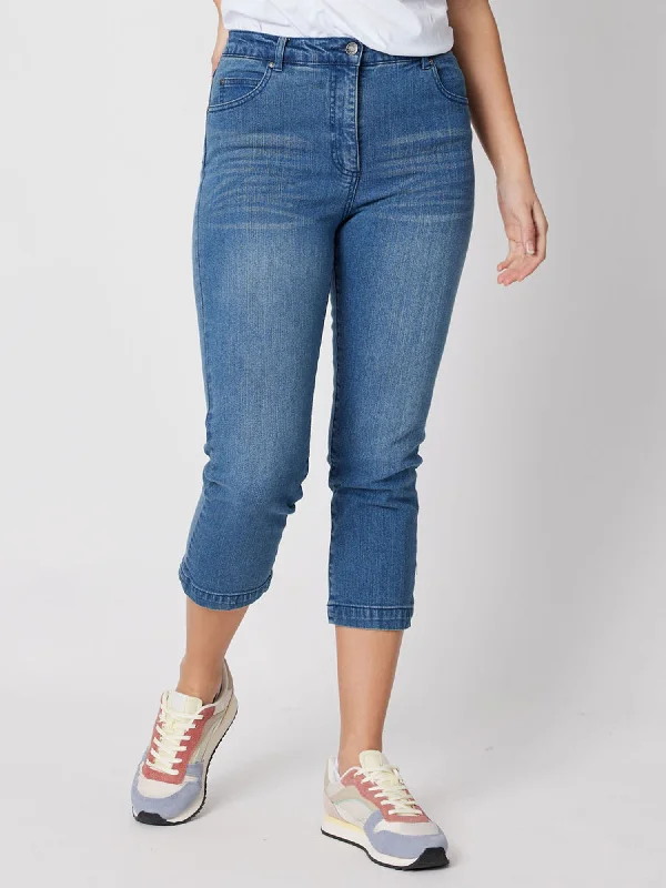 Miracle High Rise Cropped Jean - Washed Denim Stylish High-Rise Mom Jeans