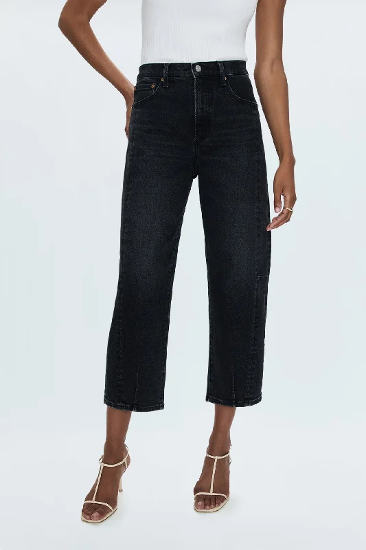 PISTOLA Eli High Rise Barrel Jean in Dark Midnight Trendy Low-Rise Bootcut Jeans