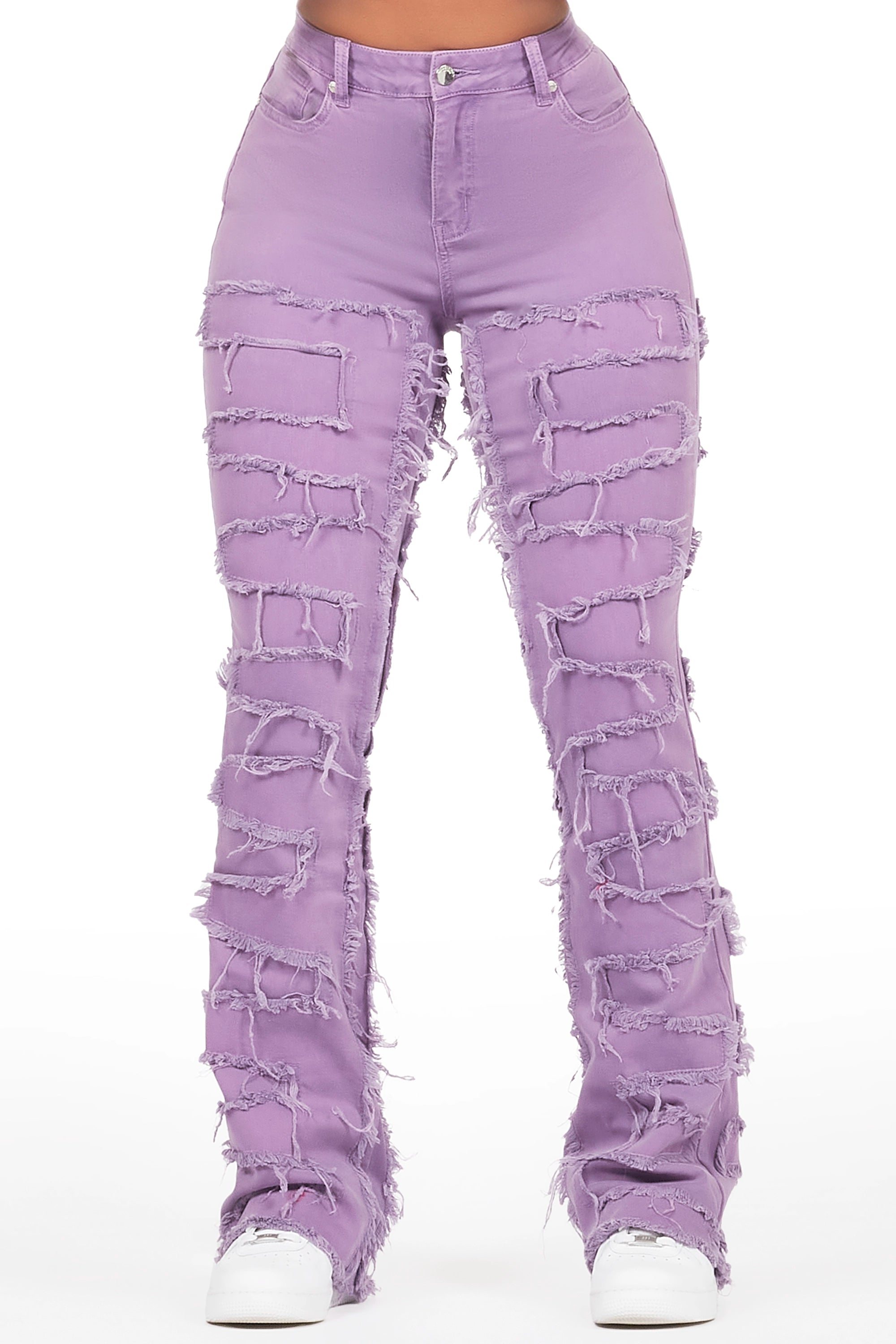 Zariyah Purple Stacked Flare Jean Comfortable Faded High-Rise Jeans