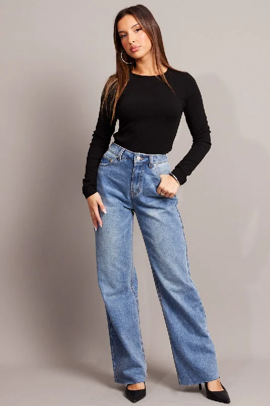 Denim Straight Jean Mid Rise Chic Vintage-Inspired Denim Jeans