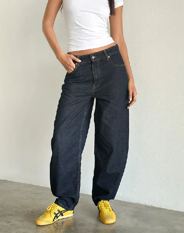 High Rise Barrel Jean in Indigo Casual Bootcut Ripped Jeans