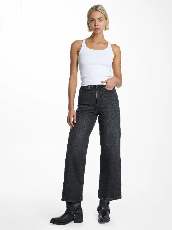 Holly Jean - Smoke Black Fashionable Raw Hemmed Jeans