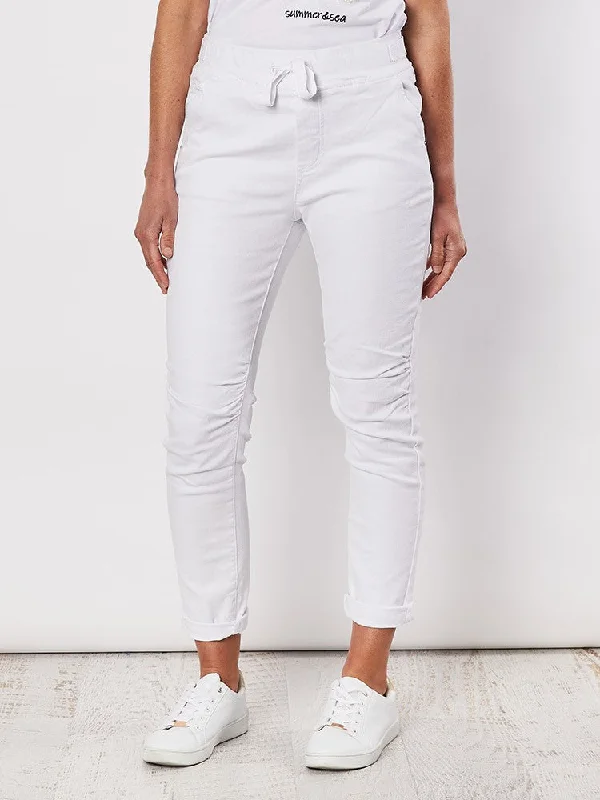 Pants Front Tie Cotton Jogger Jean - White Comfortable Jogger Style Jeans