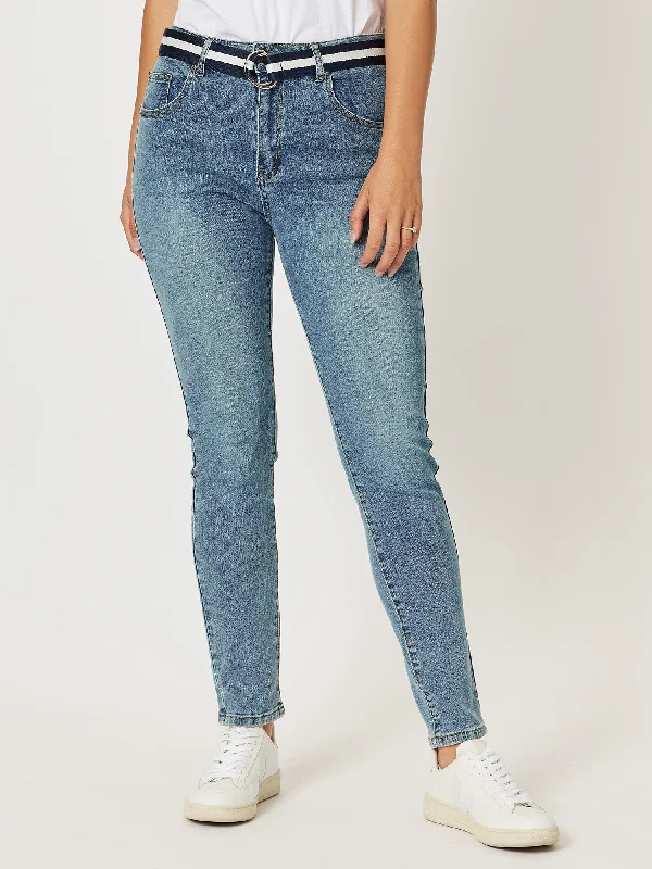 Sophie High Rise Slim Leg Jean - Denim Fashionable Vintage Wash Jeans