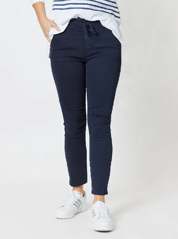 London Stretch Jogger Jean - Navy Fashionable Cropped Denim Jeans