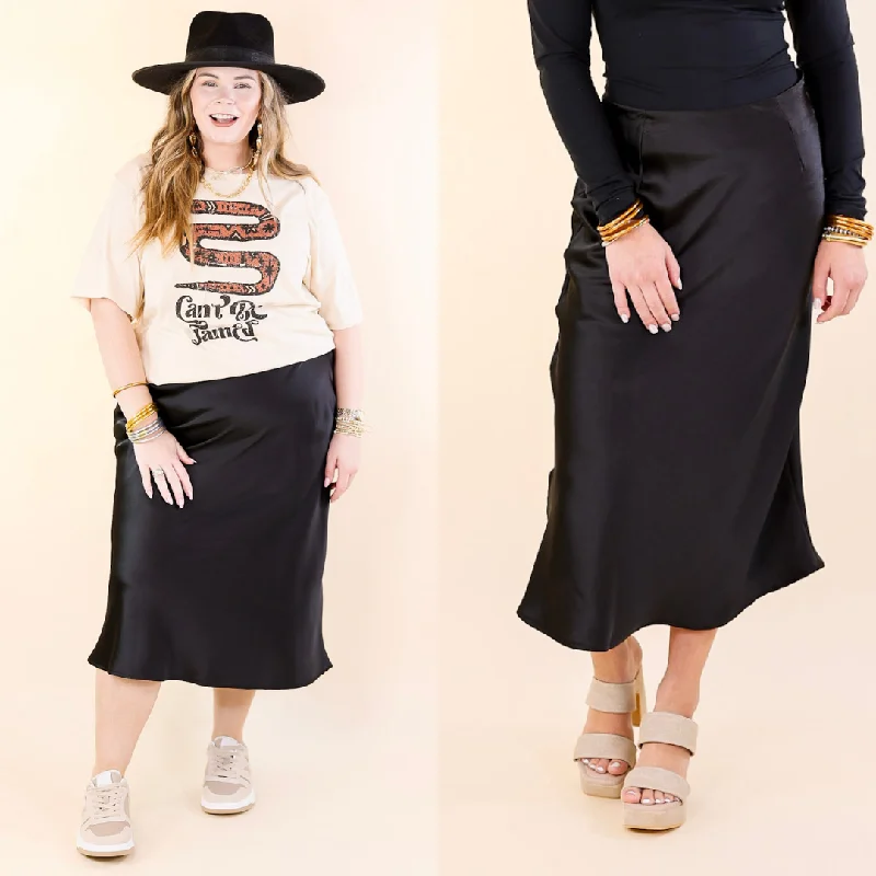 Bubbly And Blissful Satin Midi Skirt in Black cashmere skirt rich