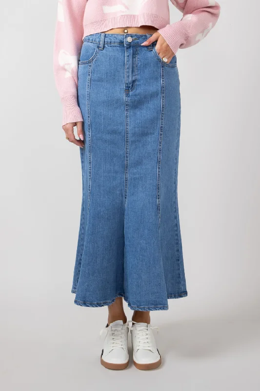 Denim Mermaid Maxi Skirt for Women | MAS2854-DENIM lace skirt feminine