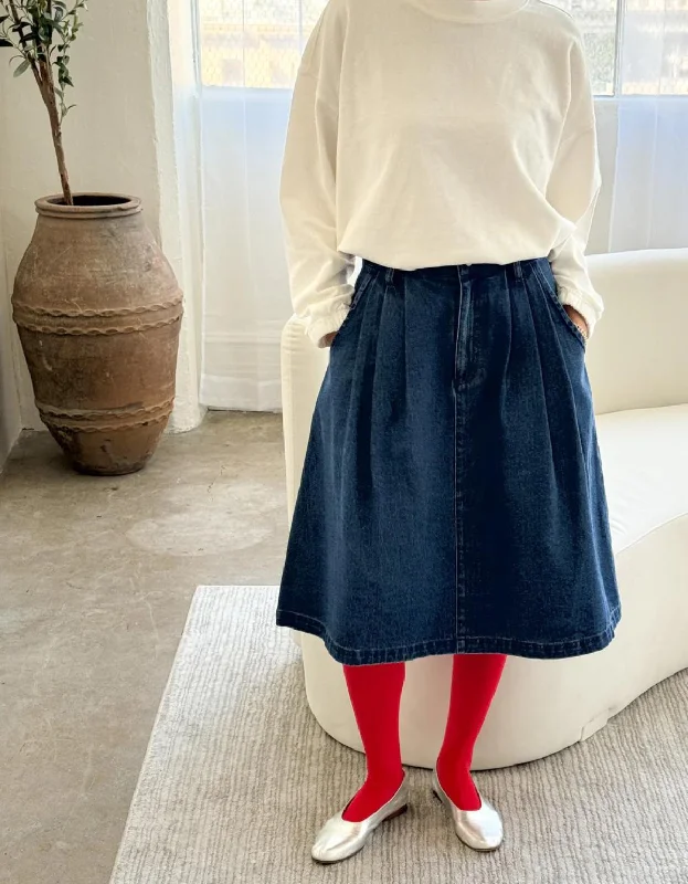 Farm Girl Skirt in Blue Denim casual skirt length