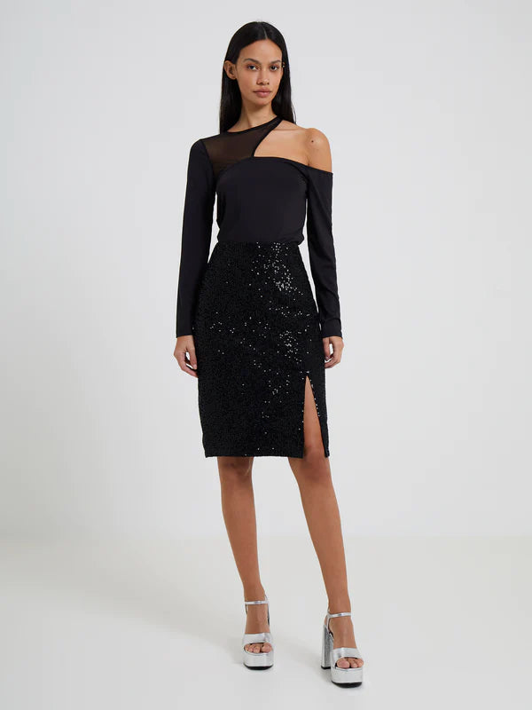 French Connection Alindava Sequin Skirt-Black-73TNT leather skirt durable