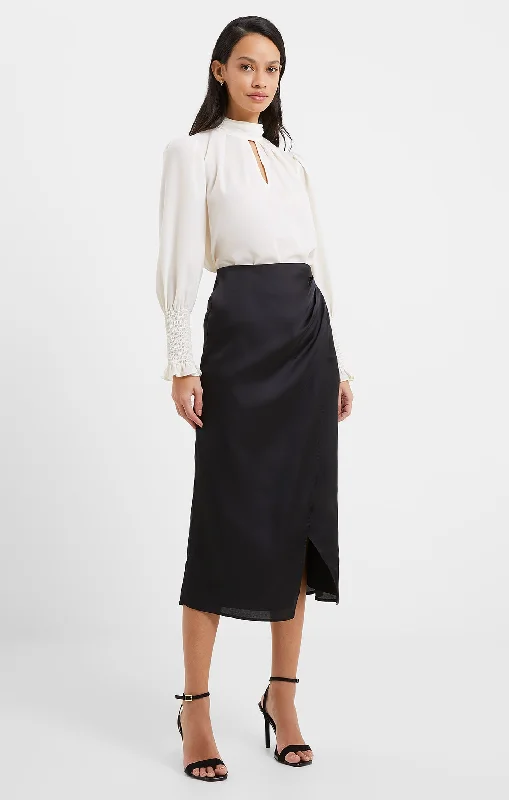 French Connection Inu Satin Midi Wrap Skirt-Blackout-73VAU linen skirt natural