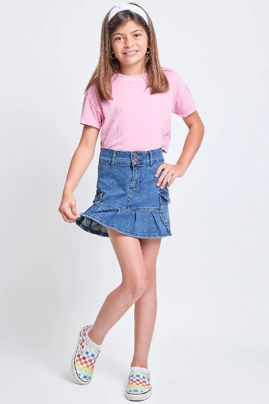 YMI | Girls Cargo Pleated Denim Skirt leather skirt bold