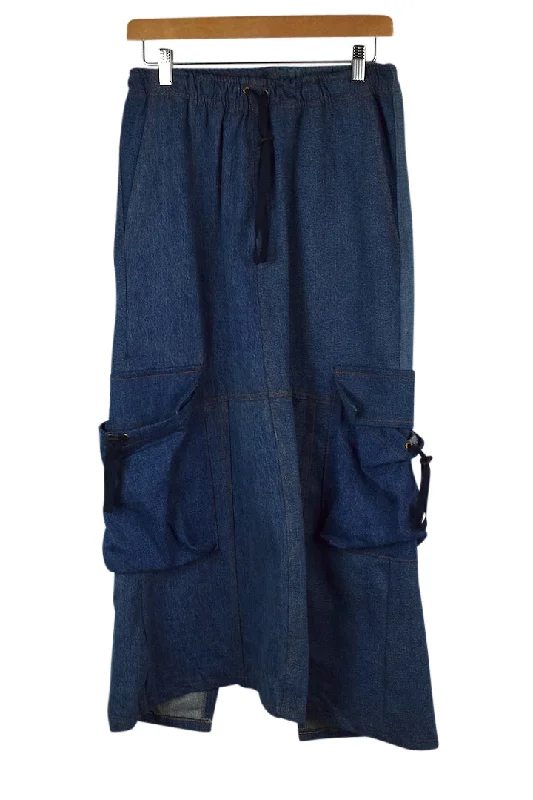 Reworked Denim Cargo Skirt midi skirt versatile