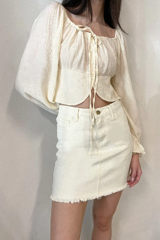 IVORY DENIM MINI SKIRT vintage skirt charm