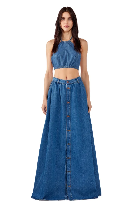 Ms. Corey Button-Up Skirt - Indigo chiffon skirt lightweight