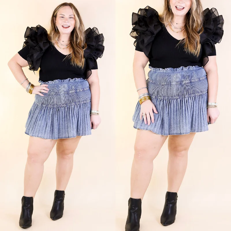 Sweetest Love Pleated Denim Skirt in Light Wash slim fit skirt