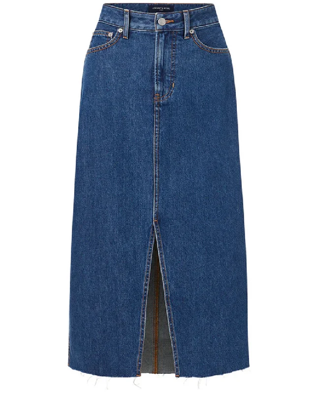 Victoria Denim Midi Skirt in Stoned Blue linen skirt breathable