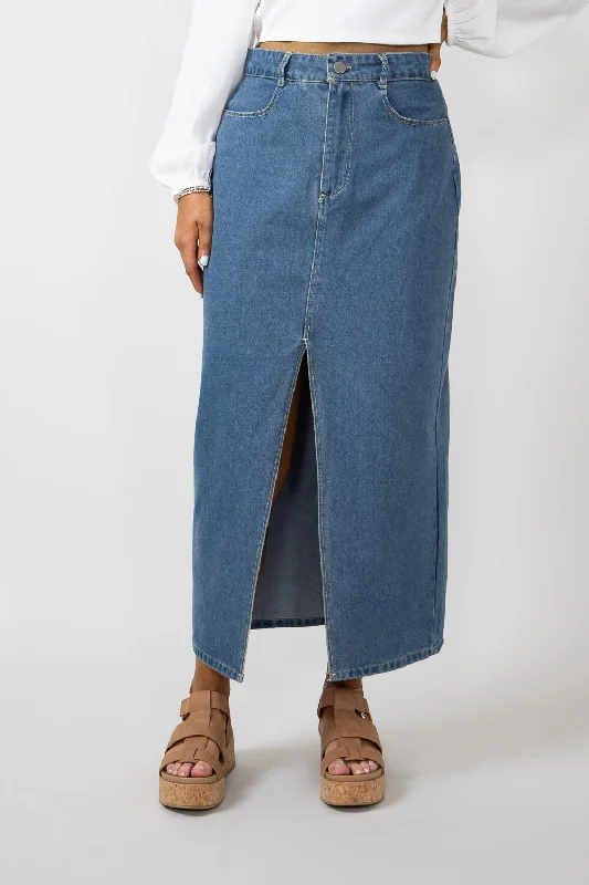 Washed Denim Midi Skirt for Women | HF24F987-LDENIM linen skirt airy