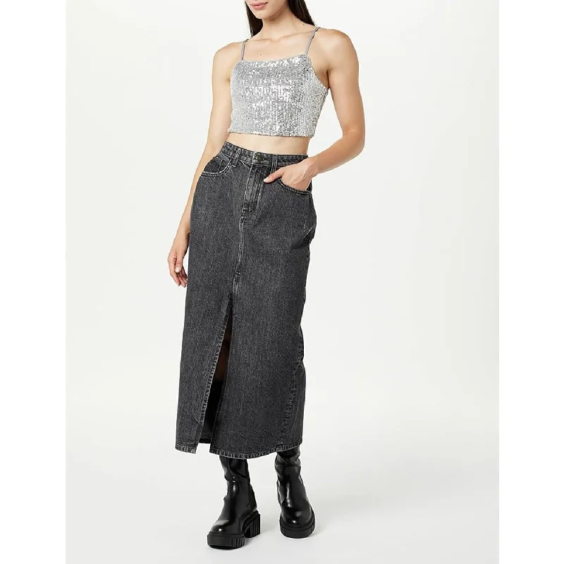 Charcoal High Waist Denim Skirt linen skirt natural