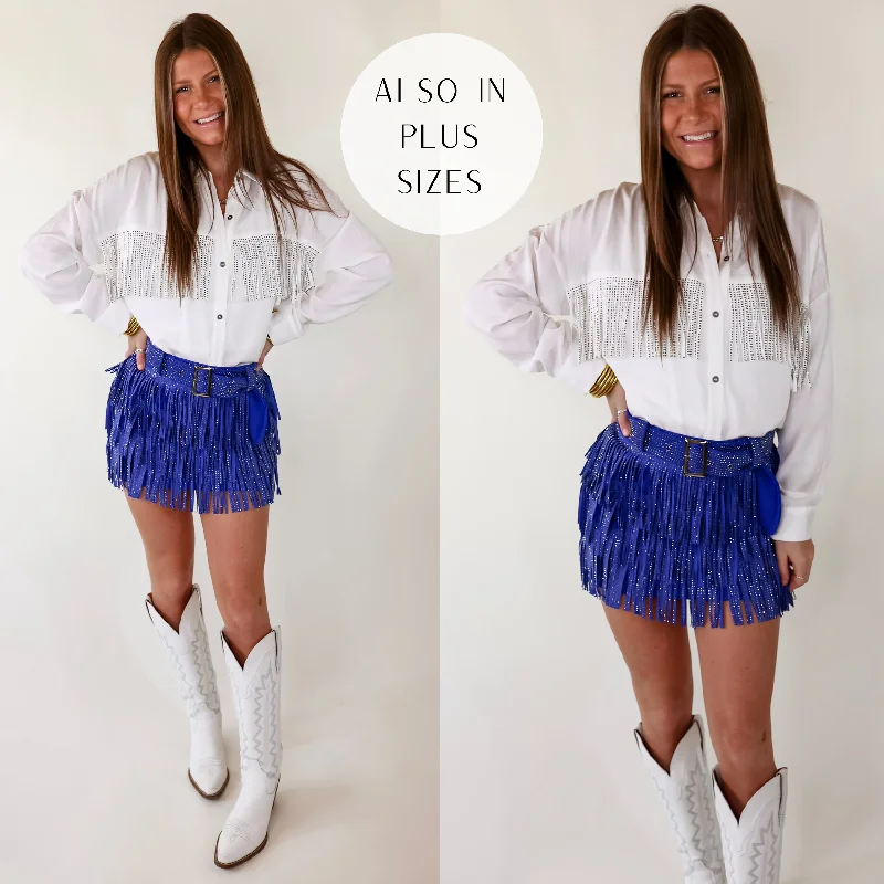 Cowboy Killer Crystal Fringe Mini Skort in Royal blue ruffled skirt detail