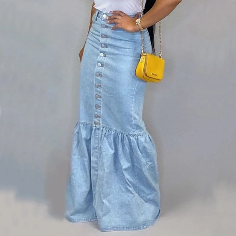 FZ Women's Denim Fishtail Skirt silk skirt lustrous