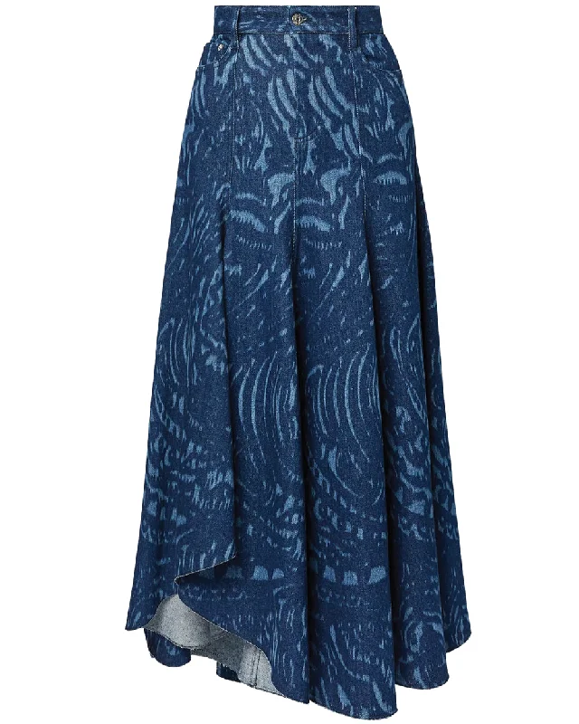 Indigo Denim Fit and Flare Midi Skirt casual skirt length