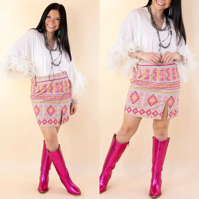 Music For The Soul Corduroy Aztec Print Mini Skirt in Grey lightweight skirt design