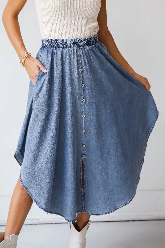 FINAL SALE - Pleasant Perception Denim Midi Skirt midi skirt versatile