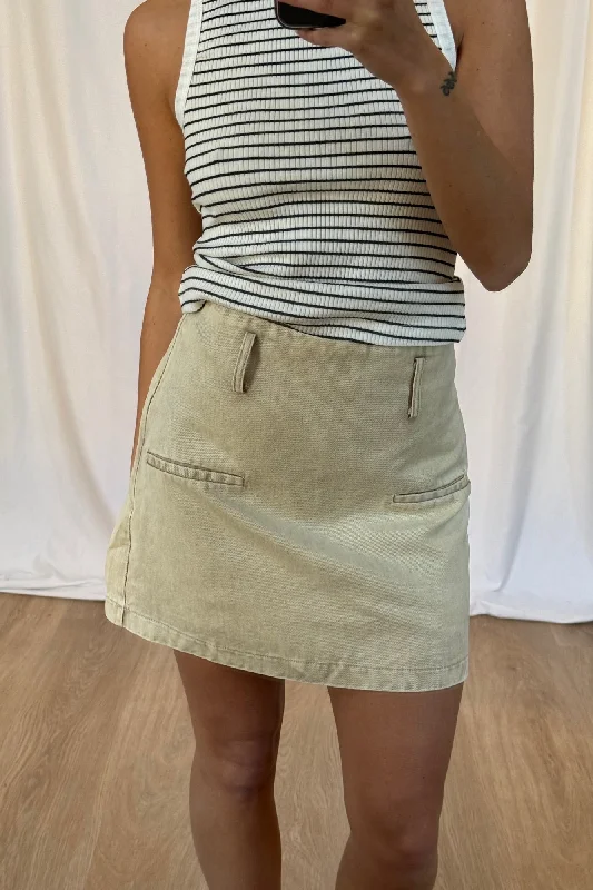 Samaya Skort Beige Denim leather skirt bold