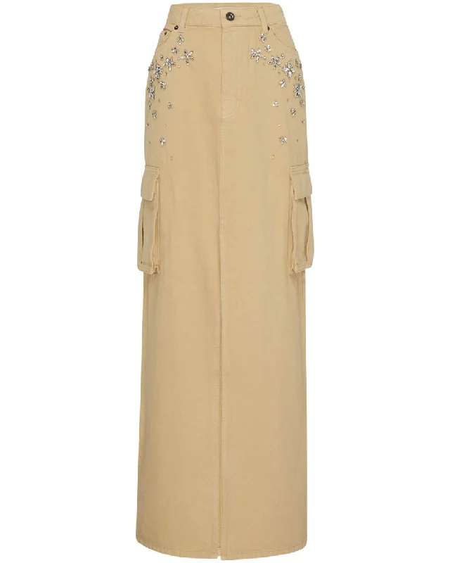 Beige Embellished Cargo Maxi Skirt slim fit skirt