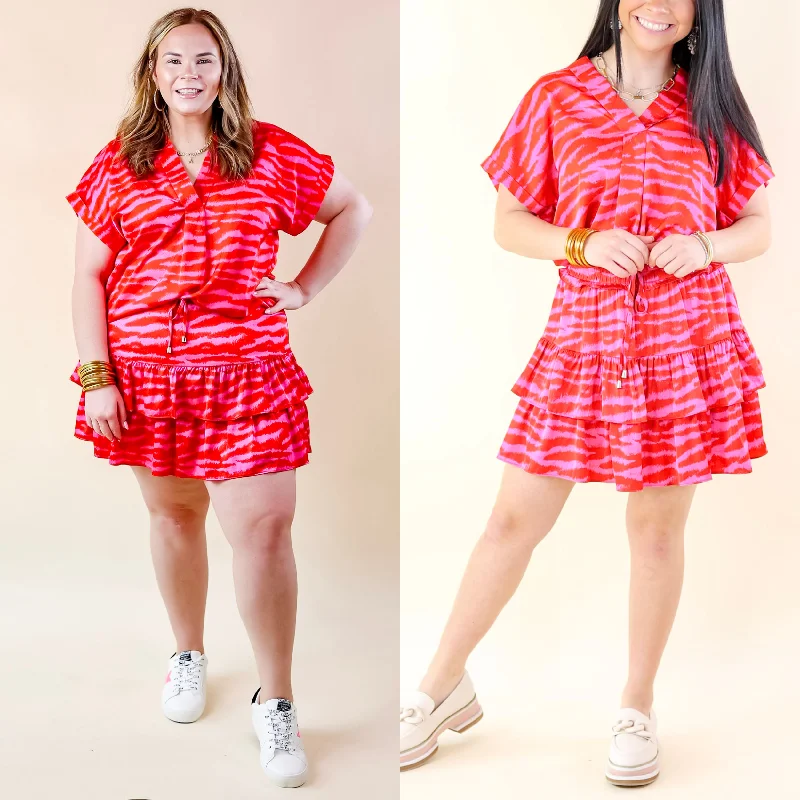 Vibrant Vibes Zebra Print Tiered Skort with Drawstring Waist in Red and Pink vintage skirt charm