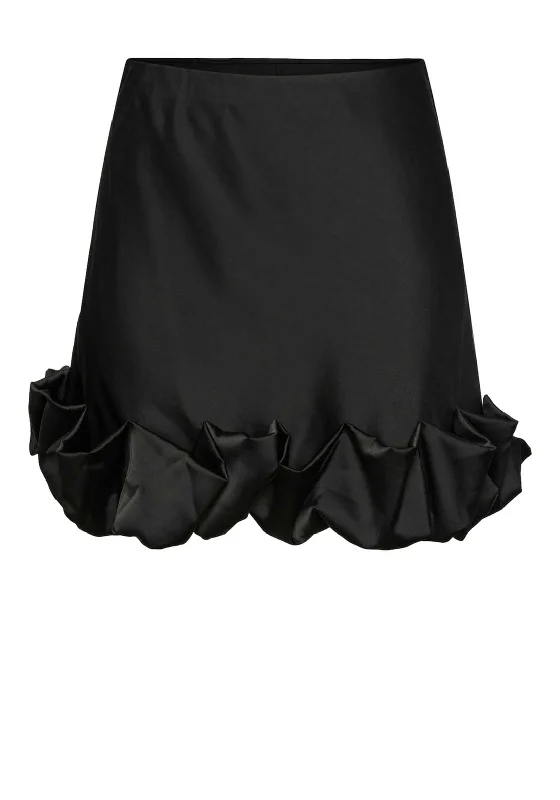 Y.A.S Flo Ruffle Hem Mini Skirt, Black linen skirt light